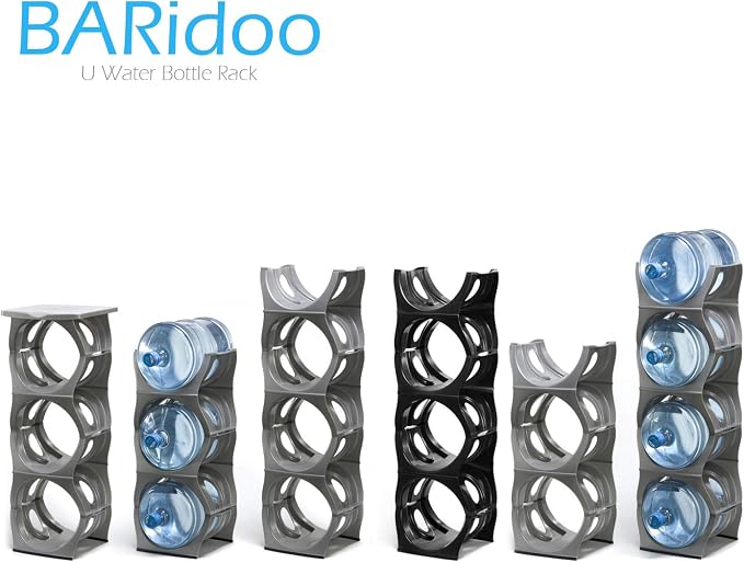 Stackable Water Bottle Storage Rack Best Water Jugs 5 Gallon Organizer. Jug Holder for Kitchen, Cabinet and Office Organizing. Reinforced Polypropylene (Coal Black, 3 No Shelf) - Image 4