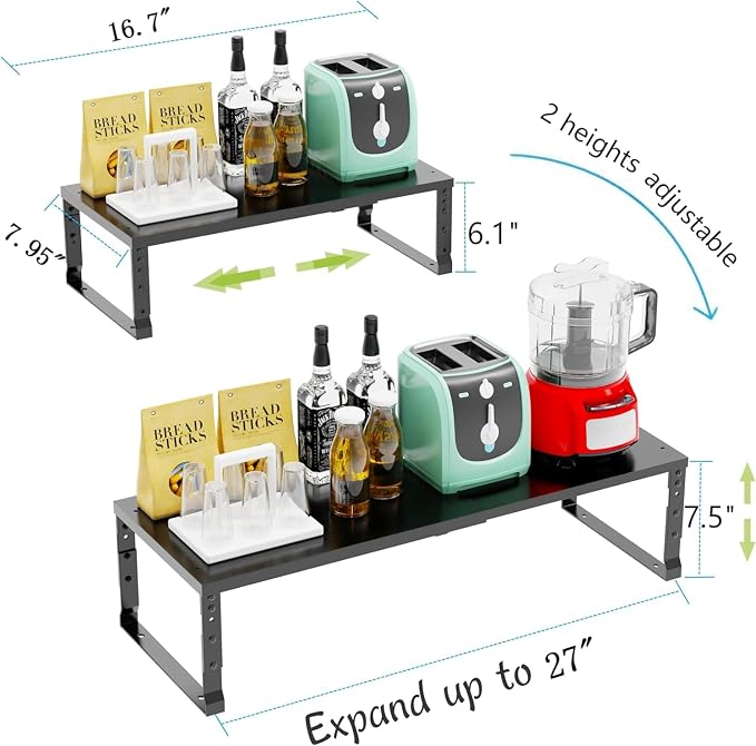 Jojocross Expandable Stackable Spice Rack Organizer for Kitchen Cabinet,Adjustable Counter Shelf, countertop, Pantry,Cupboard,Bathroom,Bedroom(1Pack/Black/Medium) - Image 6