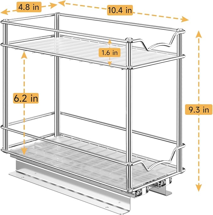 MUDEELA 2 Pack Pull Out Spice Rack for Inside Cabinet, 2 Tier Chrome Spice Organization for Cabinet, Vertical Sliding Out Spice Rack Organizer for Seasoning, 10.4''D×4.8''W×9.3''H - Image 6