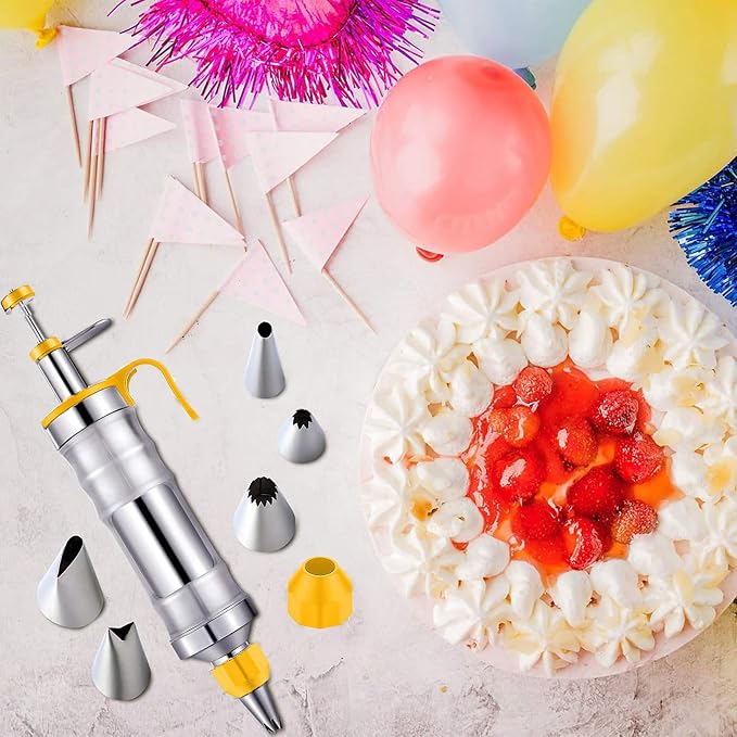 Icing Sets for Cake Decorating, Stainless Steel Icing Piping Kit Cake Decorating Tools, Piping Icing Syringe Set for Cupcake, Dessert Syringe Nozzles, DIY Frosting Baking Tools with 6 Pcs Nozzles | Reusable Piping Bags and Nozzles Set, Icing Piping Kit... - Image 8
