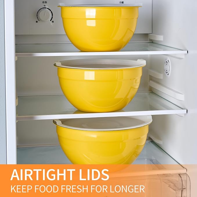 Yellow Mixing Bowls with Airtight Lids, Stainless Steel Nesting Mixing Bowls Set of 7, Ideal for Baking, Prepping and Serving Food, Size 7, 3.6, 2.7, 2.1, 1.5, 1.1,0.8 QT, Stackable Design - Image 7