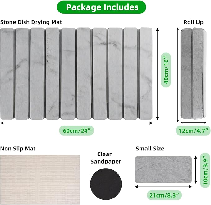 Large Stone Dish Drying Mat for Kitchen Counter, 24"×16" Foldable Quick Drying Mat, Absorbent Diatomaceous Earth Drying Mat for Bottles Cups Dishes, Match Any Countertop (Gray Marble, 24" x 16") - Image 8