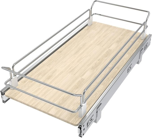 Pull Out Cabinet Organizer 10.87" W X 22" D, Wood & Chromed | Full Slide Out Drawers For Kitchen Cabinets, Cabinets Capacity Heavy Duty Caddy, Cabinet Pullout Shelves , Pantry Storage by STORKING
