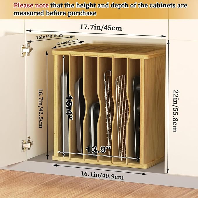 7 Tier Wood Tray Dividers for Cabinets, Cookie Sheet Organizer for Cabinet | Premium Wood, Multiple Sizes, Saving Space, Vertical Tray Dividers for Storing pans, Baking trays, Cutting Board - Image 3