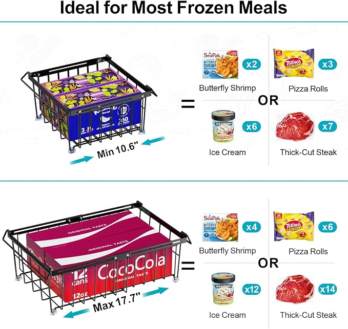 Deep Freezer Organizer Bins - Stackable Freezer Organizer Bins | 4 Pack For 10 to 20 Cu. Ft Chest Freezers, Wire Baskets for Frozen Food, Easy Food Access and Restocking, Black - Image 4