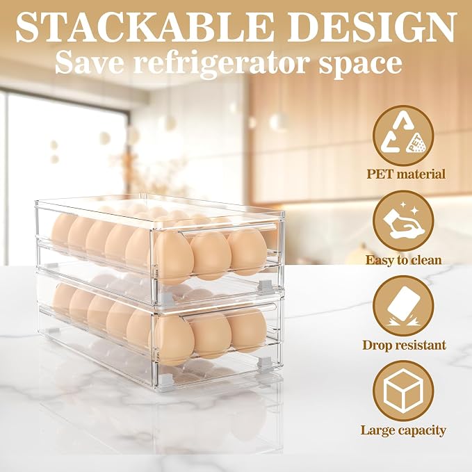 Fridge Egg Drawer Organizer, Clear 18 Egg Holder with Non-Slip Feet | Fits all standard refrigerators, organize fresh eggs neatly and save more fridge storage space - Image 4