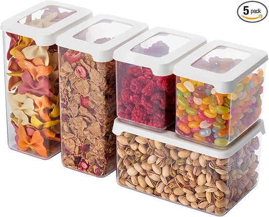 SmartStore Clear Airtight Dry Food Containers with Lids Starter Set of 5-20% Biobased Plastic Storage Box with Lid, BPA Free, Dishwasher Safe - Kitchen Storage Containers 2x 0.8L, 2x 1.6L, 1x 1.65L by SmartStore