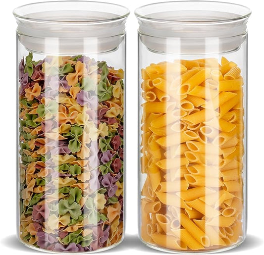 ZENS Glass Canisters with Airtight Lids, Set of 2 50oz Tall Storage Jars | Borosilicate Glass Jars with Airtight Lid, Wide Mouth Pasta Containers for Pantry Food Storage by ZENSLIFESTYLE