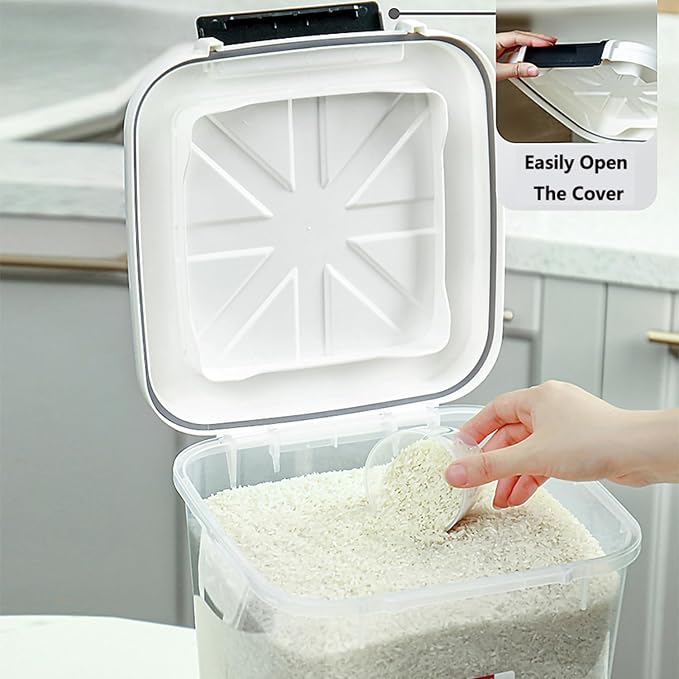 40 LB Rice Storage Container with Measuring Cup, BPA free, For Rice | Grain | Pet Food | Flour, 2 count, Clear & Black - Image 4