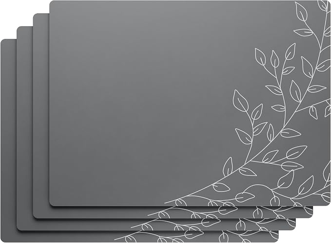 Royalty Art Boho Placemats, Set of 4, Dark Gray, Cork Backed | Wipeable heat resistant surface, kitchen and dining table protection, floral farmhouse pattern - Image 2