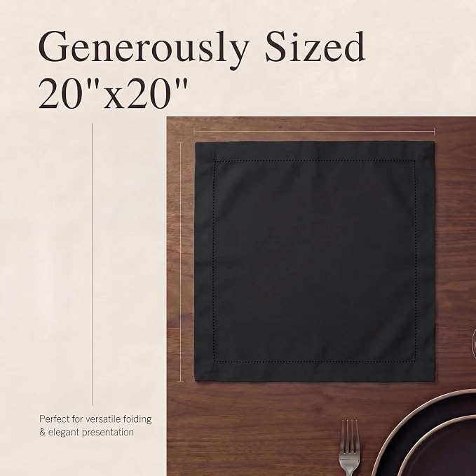 Urban Villa Hemstitch Cloth Dinner Napkins Cotton 20”x20” (Set of 12)-Black - Image 6