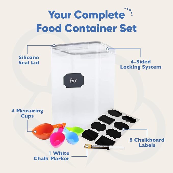 Chef's Path Extra Large Tall Airtight Food Storage Containers, Set of 4, Airtight Food Storage for Flour, Sugar, Rice, Includes Measuring Scoops, Pen, and Labels, 7qt, 220Oz, 6.5L, Transparent - Image 2
