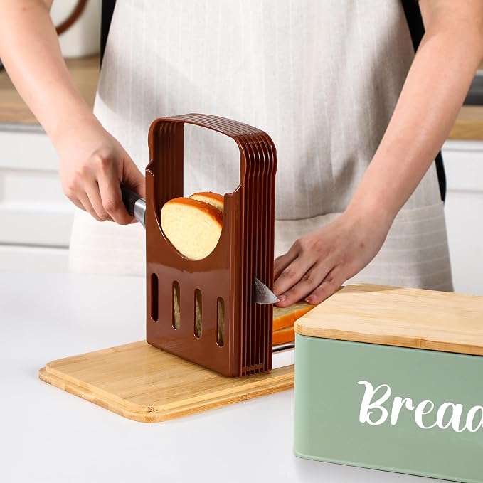 Teenyyou 2 Pcs Extra Large Bread Box with Slicer, Metal Bread Storage Container with Bamboo Cutting Board Lids, 2 Sizes Farmhouse Breadbox Set for Kitchen Countertop(Sage Green) - Image 4