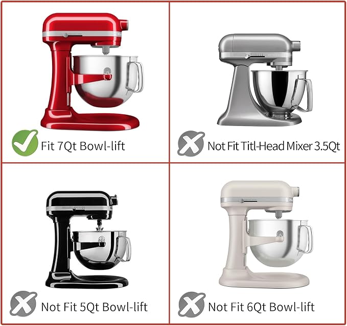 Stand Mixer Attachment 3-Piece Set for KitchenAid 7QT Lift Bowl Mixer | Stainless Steel , Includes whisk, flat beater and dough hook for KitchenAid 7-quart mixer, Dishwasher Safe - Image 3