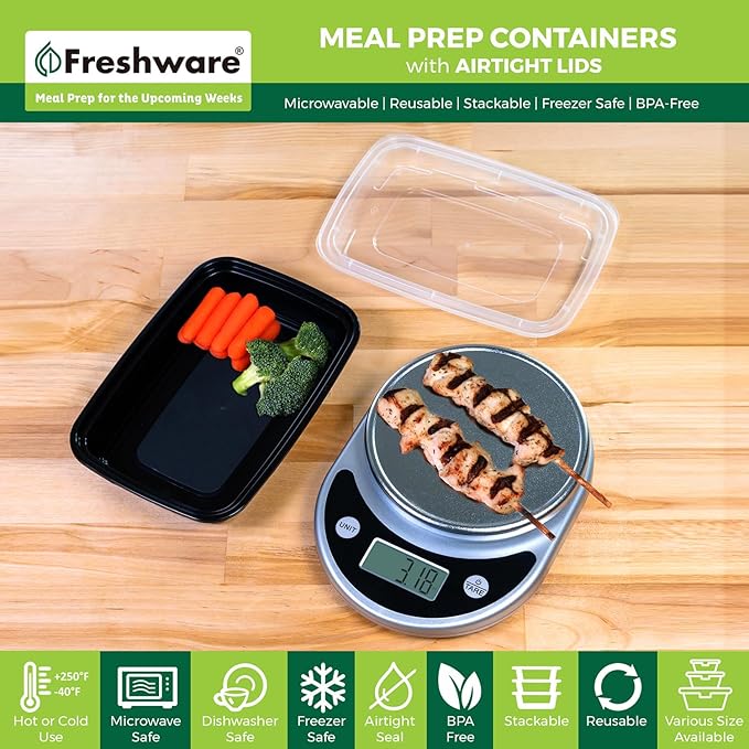 Freshware Meal Prep Containers [50 Pack] 1 Compartment with Lids, Food Storage Containers, Bento Box, BPA Free, Stackable, Microwave/Dishwasher/Freezer Safe (24 oz) - Image 2
