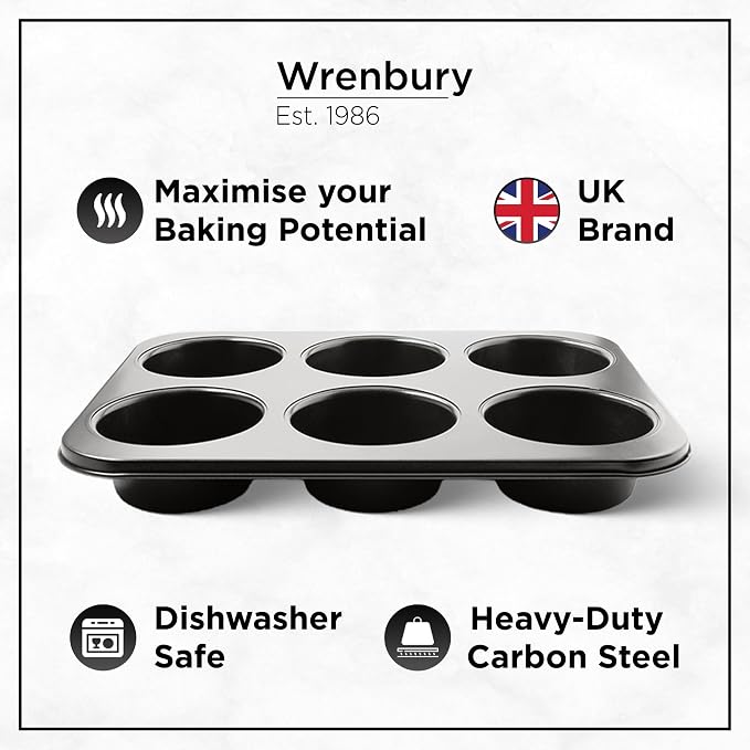Wrenbury Jumbo Muffin Pan 6 Cup Set of 2 - Nonstick XL Deep Muffin Pan for Baking 3.75" Cup - Big Cup Tin - Oversized Extra Large Cupcake Mold - PTFE Free - Image 6