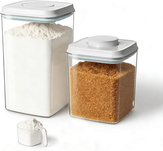 Food Storage Container Sets, 2.8 Qt + 4.2 Qt Airtight Canisters with Lids and 130ml Scoop, BPA-Free Plastic Pantry Containers for Flour, Sugar, Rice by ANKOU