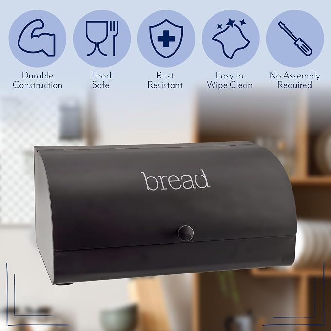 AuldHome Design Farmhouse Black Bread Box; Retro Vintage Style Enamel Countertop Bread Bin - Image 7