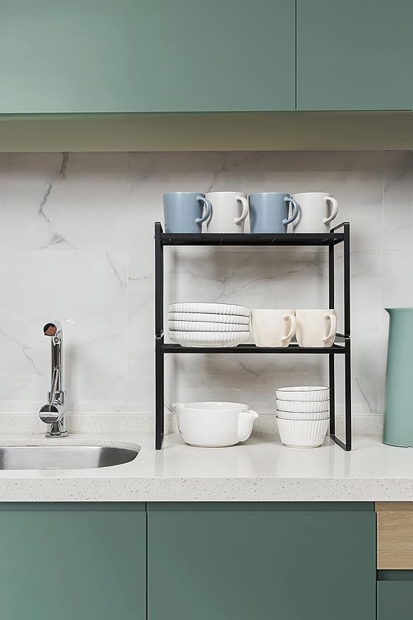 Shantton Cabinet Shelf Organizer, Pantry Shelf Rack, Black 16x8.3x9.5 | 2-Pack Stackable Metal Riser Holds 40LBS with Non-Slip Feet for Kitchen Pantry Bathroom Countertop Freezer Cupboard - Image 6
