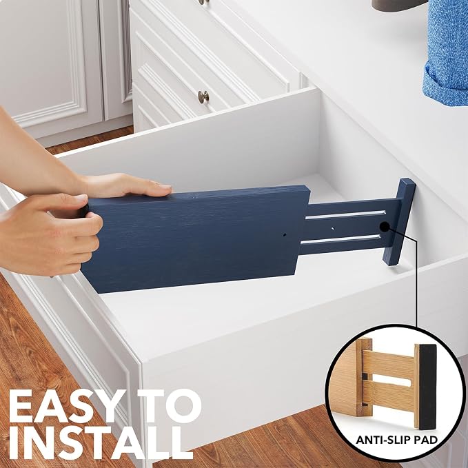 SpaceAid Bamboo Dresser Drawer Dividers 6 Pack, 4.65“ High Adjustable 12.5“-17” Drawer Organizers, Expandable Organization for Clothing, Clothes, Dressers, Navy Blue - Image 6