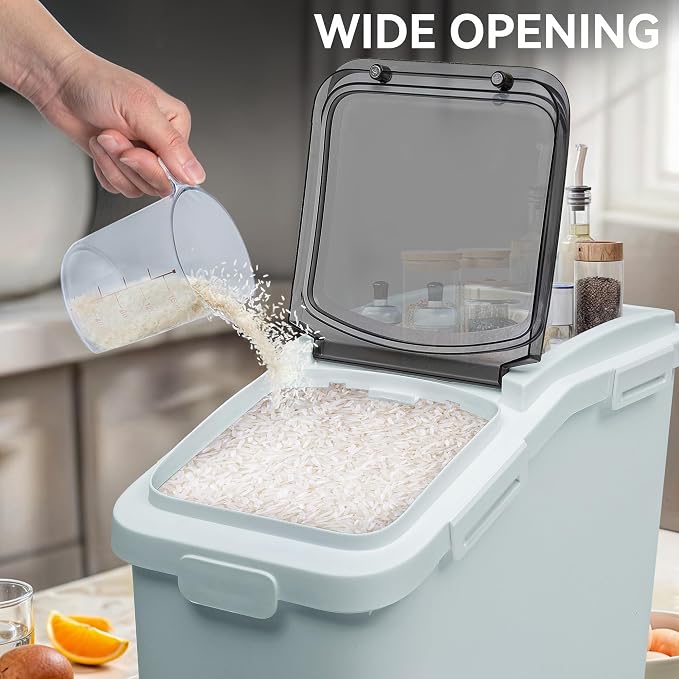 YITAHOME Ingredient Storage Bin, Large Commercial Rice Container with 11.4 Gallon Capacity, Bulk Flour Bin with Wheels, Scoop, Lid, and Scale for Kitchen,2count, Grey - Image 5