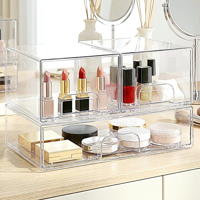 Bottle Storage Organizer Baby, Clear Stackable Storage Drawers Set for Baby Bottle, Beauty Supplies Storage, Ideal for Countertop, Vanity, Bathroom, Cabinet, Pantry Organization (7.9"H, 3 Pack) - Image 2