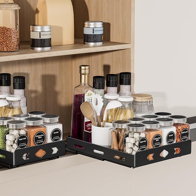 BOIVSHI Pull Out Spice Rack for Cabinet, 1 Tier, 8.4''Wx10.5''Dx2.8''H | Heavy Duty Metal Spice Rack Organizer for Pantry, Vertical Design Saves Space Inside the Cabinets, Black - Image 8