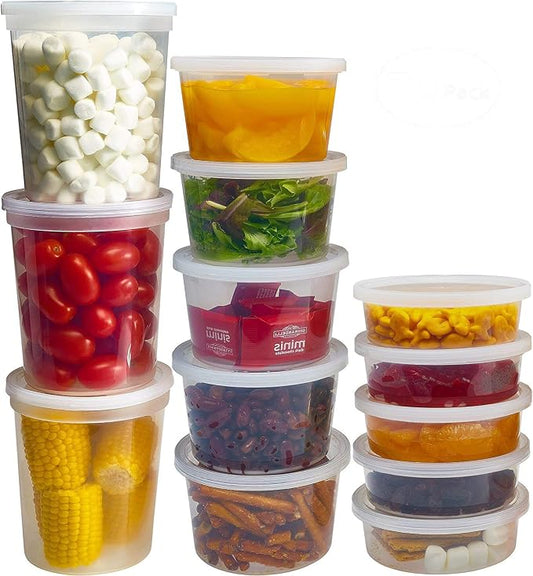 DuraHome Food Storage Containers with Lids 8oz, 16oz, 32oz Freezer Deli Cups Combo Pack, 70 Sets BPA-Free Leakproof Round Clear Takeout Container Meal Prep Microwavable (70 Sets - Mixed sizes) by DuraHome