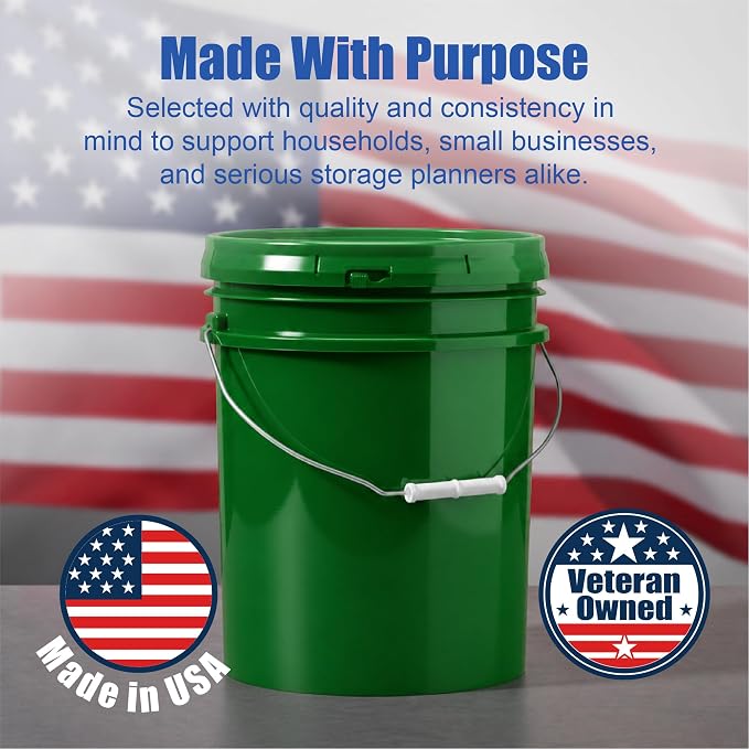 5 Gallon Bucket - Food Grade w/Lid BPA-Free, 3 Pack - Green | Airtight Gasketed Tear Strip Lid, Heavy-Duty 90 Mil HDPE Plastic Pail, Bulk Storage, Food Safe Durable Container, Made in USA - Image 7