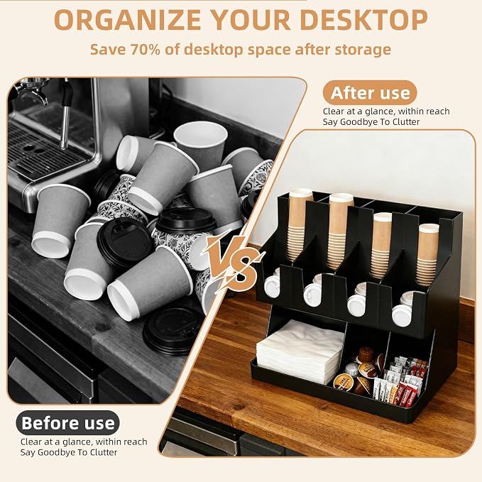 Commercial Cup and Lid Holder with Straw Organizer,Disposable Coffee Cup Condiment Dispenser for Countertop Org, Coffee Bar, Beverage Cup, Kitchen, Breakroom (11 Compartment Upright) - Image 4