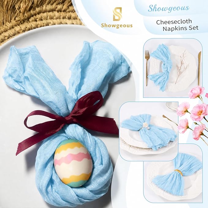 10 Pack Light Blue Cheesecloth Napkins 20"x20" Boho Washable Cloth Napkins Set of 10 Wrinkled Cheese Cloth Napkins Gauze Dinner Table Napkin for Wedding Baby Shower Birthday Party Decor - Image 4