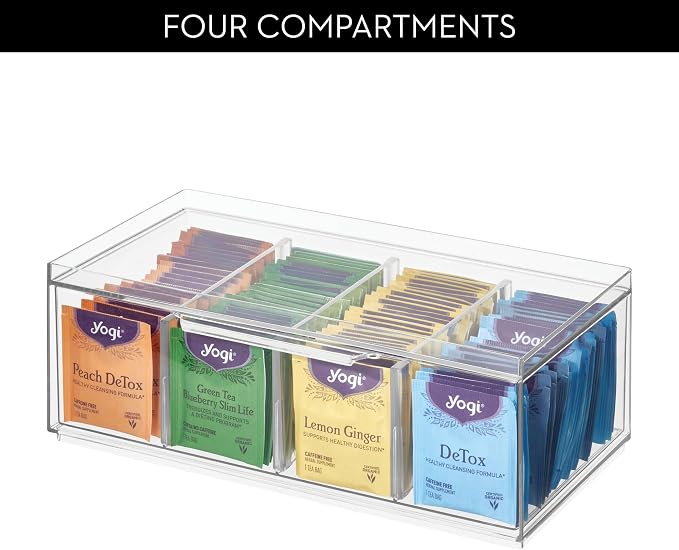 iDesign XL Tea Bag Organizer, 4-Section Clear Stackable, 2-Pack | For Counter, Storage Drawer, For Cabinet - Image 5