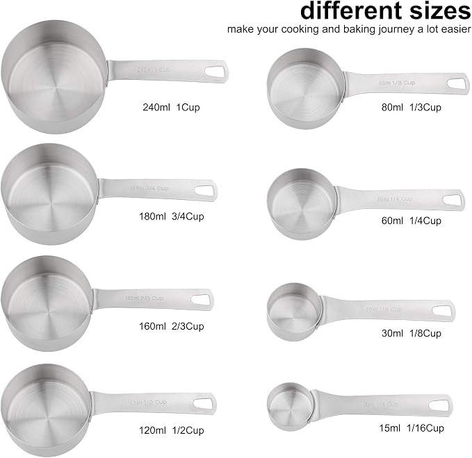 Measuring Cups Set, 18/8 Stainless Steel Measuring Cups for Dry & Liquid, Metal Measure Cups With Bonus Magnetic Conversion Chart for Kitchen & Baking - Image 2