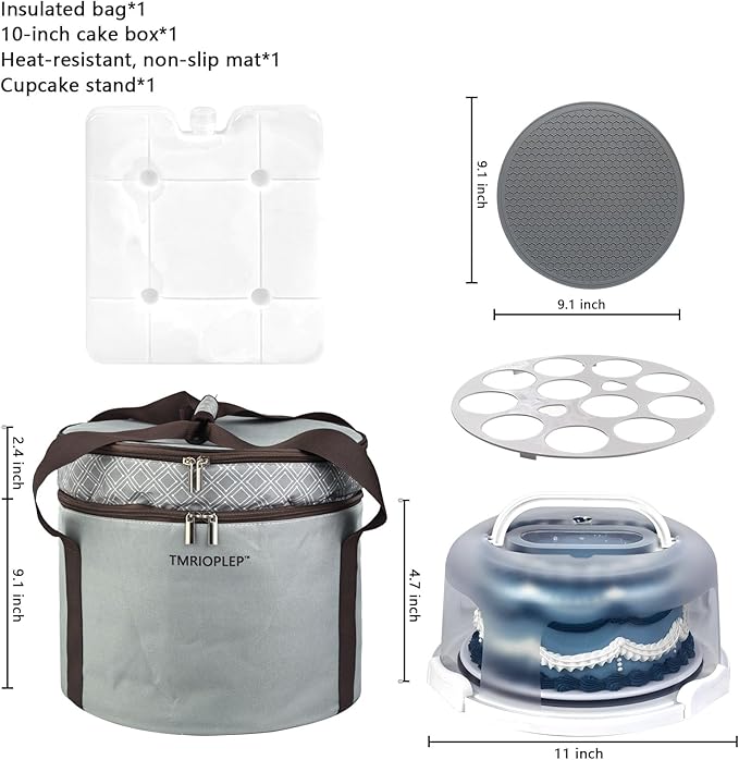 TMRIOPELP Tall Cake Carrier with Lid and Handle Insulated Cake Container Cake Transport Carrier Ideal for Pies Cupcakes and Pastries Perfect for Safe and Secure Cake Delivery (Grey, 10 inch) - Image 2