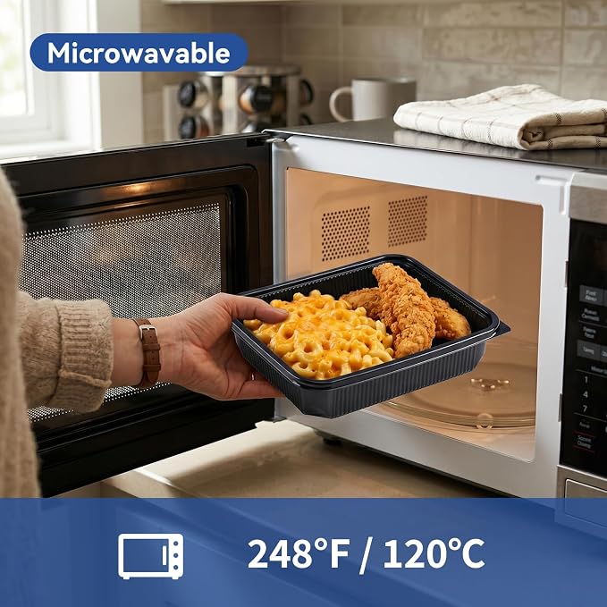 48oz Bento Boxes with Lid - Shrink-Wrapped Ready to Use 40 Pack | Leak proof No Pre-Wash BPA Free PP | Freezer to Microwave Safe | Commercial Black Food Storage To Go Containers - Image 4