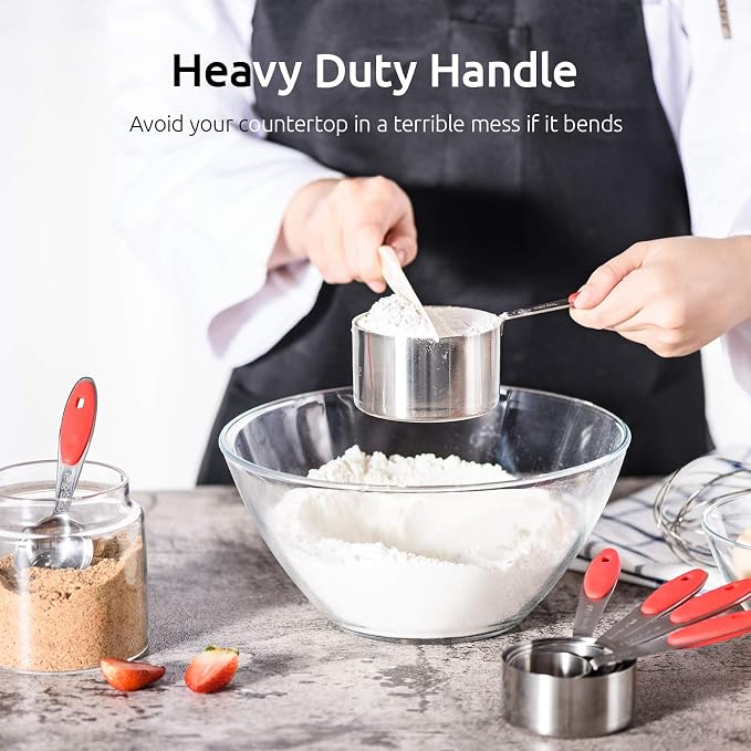 U-Taste 18/8 Stainless Steel Measuring Cups and Spoons Set and 600ºF High Heat-Resistant Kitchen Tong Set (Red) - Image 8