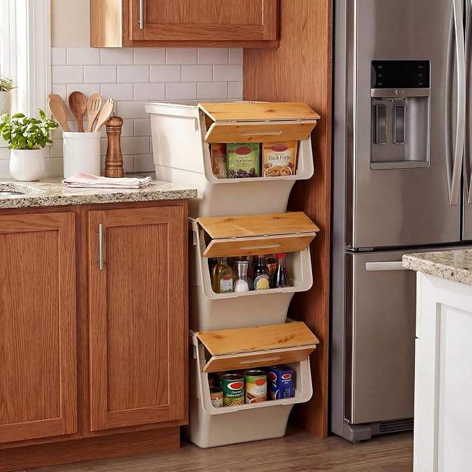 GIANTEX 6 Pack Plastic Stackable Storage Bins with Lids & Wheels, 35 QT | Open Front Stacking Bins, Organizer Bins for Pantry, Kitchen, Laundry, Closet, Playroom, Bedroom Organization - Image 3