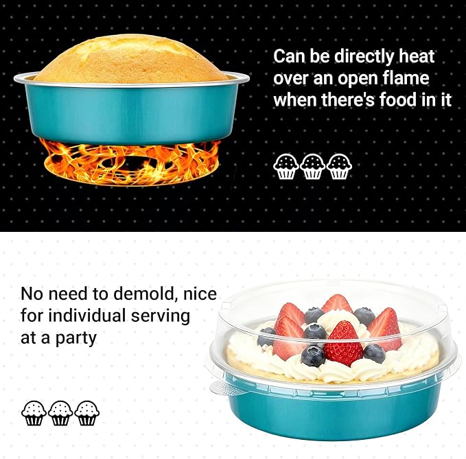 Beasea Disposable Mini Pie Tins with Lids, 20 Pack 7.3oz Blue Green Aluminum Baking Cups, 215ml Small Round Tart Container Foil Pie Tin for Individual Dessert Cupcake Muffin Cheesecake Quiche - Image 3