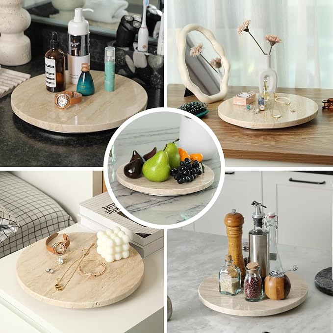 Travertine Lazy Susan for Table Top, 12 in Lazy Susan Turntable Organizer for Cabinet Pantry Kitchen Countertop Fridge Bathroom Makeup Vanity Countertop - Image 6