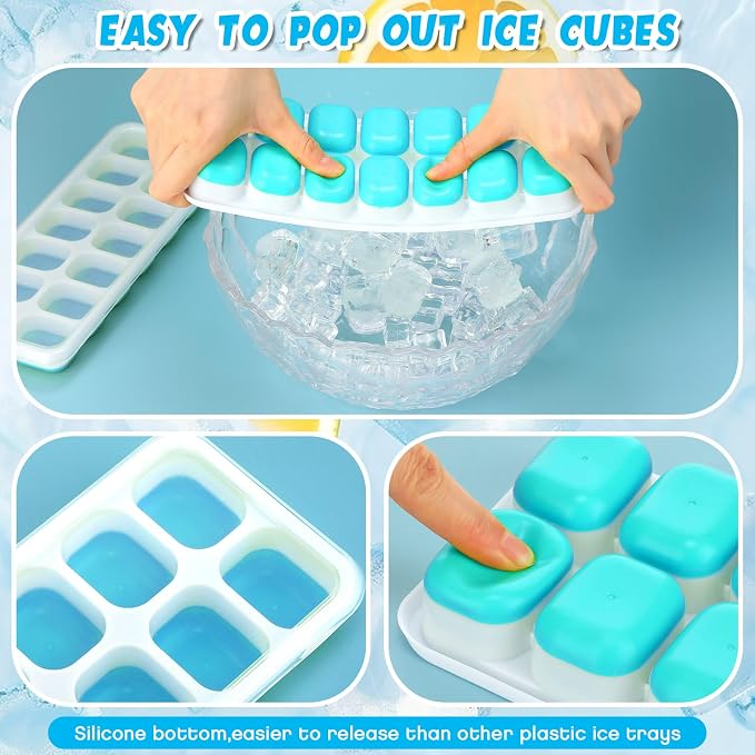 Rtteri 36 Pack Ice Cube Trays Silicone Ice Tray for Freezer Flexible 14 Cube Molds Easy Release Stackable Trays with Lid for Drinks Cocktail Coffee Baby Food (Blue) - Image 4