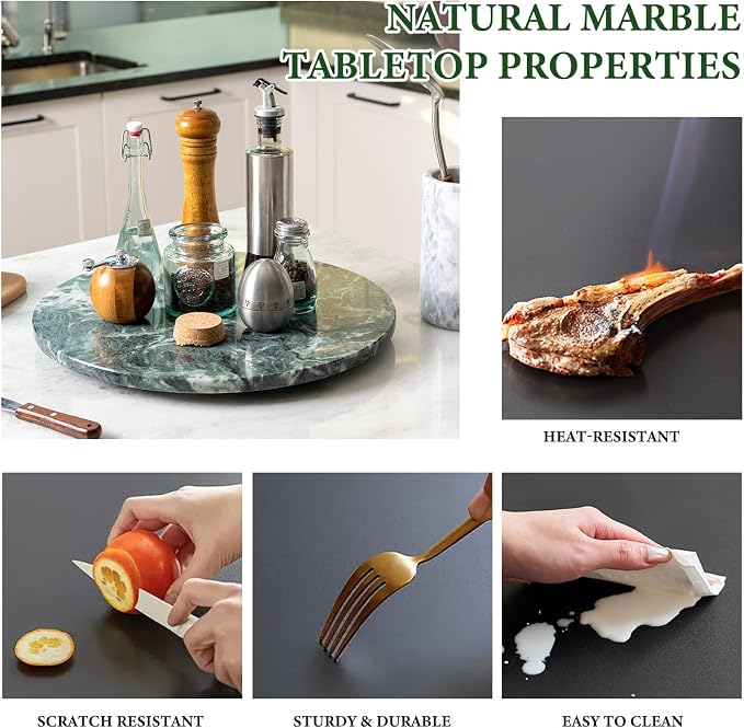 16'' Green Marble Lazy Susan Marble Turntable for Kitchen Dinning, Lazy Susans Organizer for Cabinet, Serving Rotation Spinning Tabletop Organizer Swiveling, Spice Rack Storage(Indian Green) - Image 5