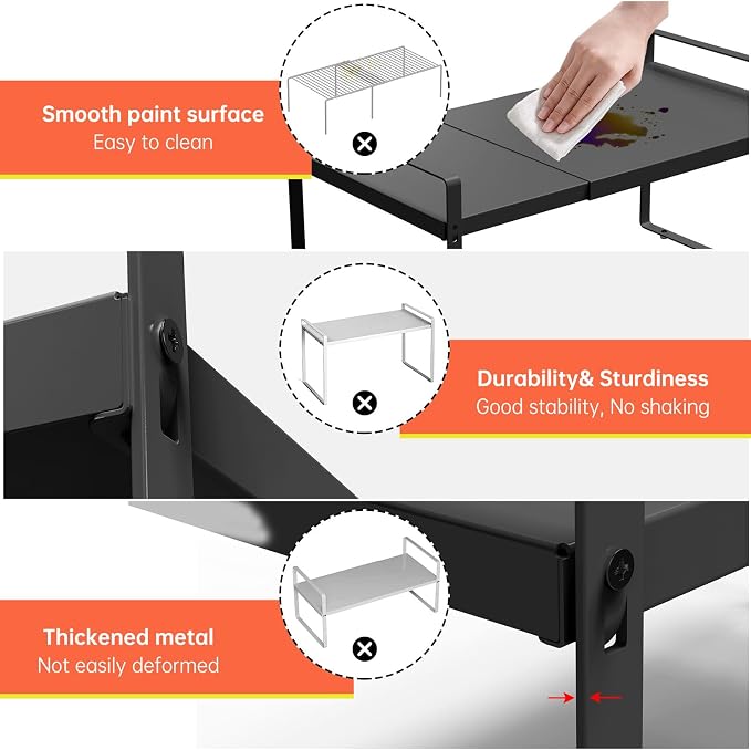 Adjustable Cabinet Shelves 9", Expandable 14~25" Metal Shelving for Pantry & Kitchen Organization, (2 Pack) Heavy-Duty Shelf Organizer, Fits Microwave, Spices, Countertop Storage - Image 5