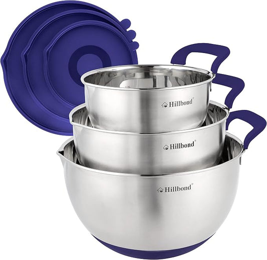 Hillbond Mixing Bowls with BPA Free Airtight Lids Stainless Steel Nesting Bowls with Pour Spout, Silicone Handle Non-Slip Bottoms for Baking, Dishwasher Safe Metal Bowls, 1.5, 3, 5 QT (Blue) | BPA Free Airtight Lids, Nesting Bowls with Pour Spout, Sili... by Hillbond