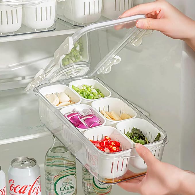 2Pack Divided Food Serving Tray with Lids Stackable Snackle Box for Candy Nuts Spice Fruit&Veggie Container with 6 Small Dividers Plastic Storage Bins for Fridge Pantry Freezer - Image 8