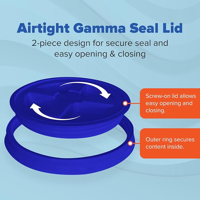 5 Gallon Bucket - Food Grade w/Lid BPA-Free, Black/Blue, 6 | Airtight Gamma Seal Screw-On Lid, Heavy-Duty 90 Mil HDPE Plastic, Food Safe and Durable Container, Bulk Storage, Made in USA - Image 5