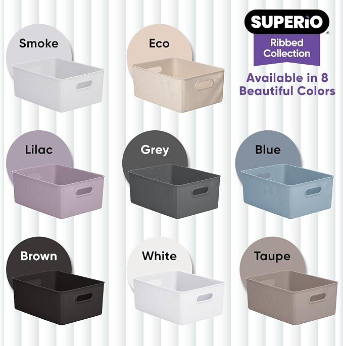 Superio Ribbed Collection - Decorative Plastic Basket Open Home Storage Bins Organizer, Lilac Purple (Set of 4) 1 Large, 1 Medium, 2 Small - Containers for Organizing Closet Storage Bins for Shelves - Image 5