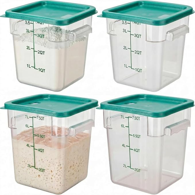 Lallisa 4 Pcs 8qt & 4qt Clear Food Storage Containers with Lids Handles and Scales, Stackable Plastic Square Food Storage Containers for Dough Proofing Baking Kitchen Restaurant(Green) by Lallisa