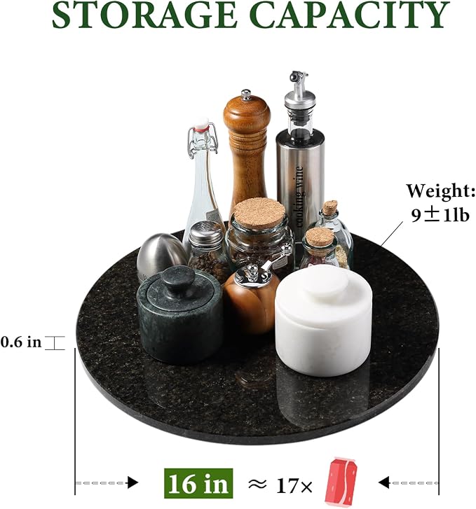 16'' Marble Lazy Susan for Kitchen Counter, Black Marble Turntable for Dinning, Lazy Susans Organizer for Cabinet, Serving Rotation Spinning Tabletop Organizer Swiveling, Spice Rack Storage - Image 3
