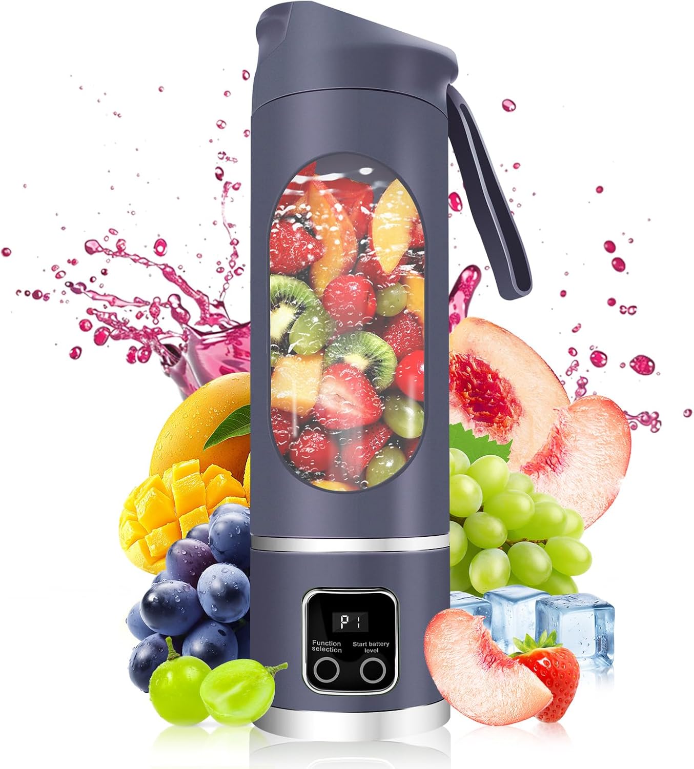 Portable Personal Electric USB Juicer，500ML Mini Blender Portable Blender For Shakes and Smoothies juice，12 Blades Great for Mixing，Compact、Convenient and Versatile (Purple)