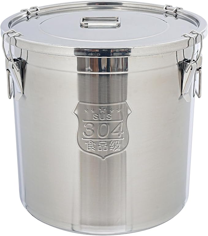 DYNAMI 12.7Gal 304 Stainless Steel Rice Storage Container,Extra Large Food Grade Canister,40-90Lbs Sealed Rice Bucket with Airtight Lid and Locking Buckle,for Rice, Flour, Grain (48L) by DYNAMI